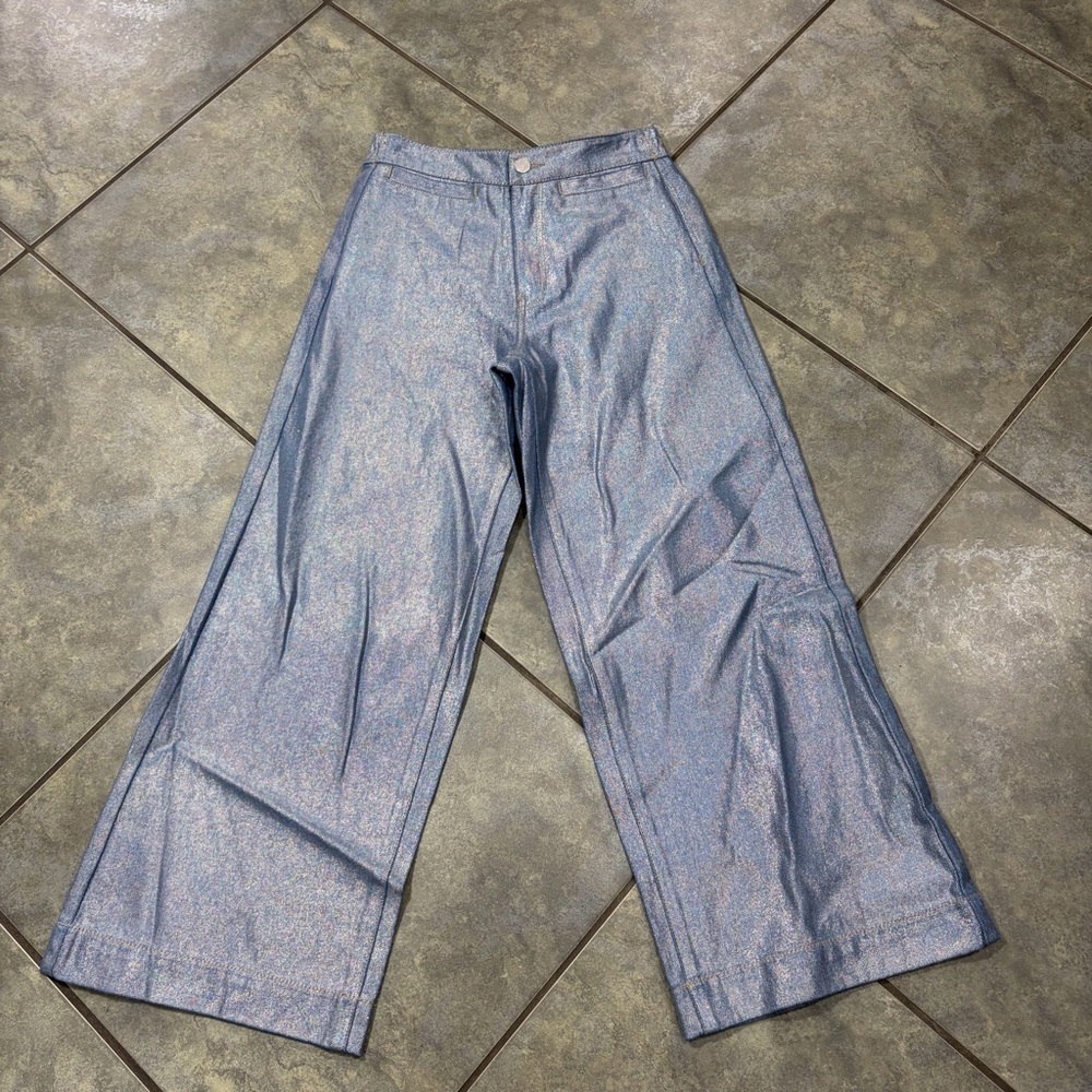 Habitual Girls Sz 14 Wide Leg High Rise Metallic Jeans Like New Comfy Stylist